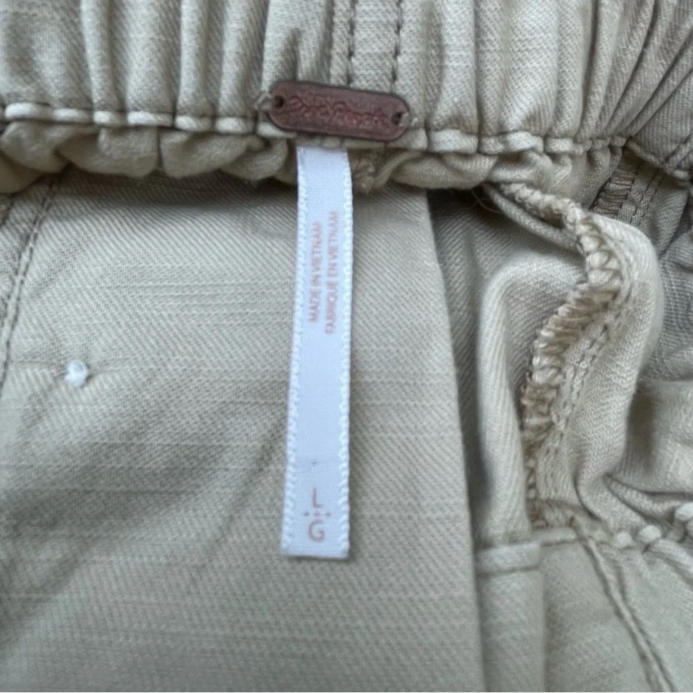 Free People Pants Womens L‎ Begie Ready to Run Cinch-Waist OB1235398 Parchment